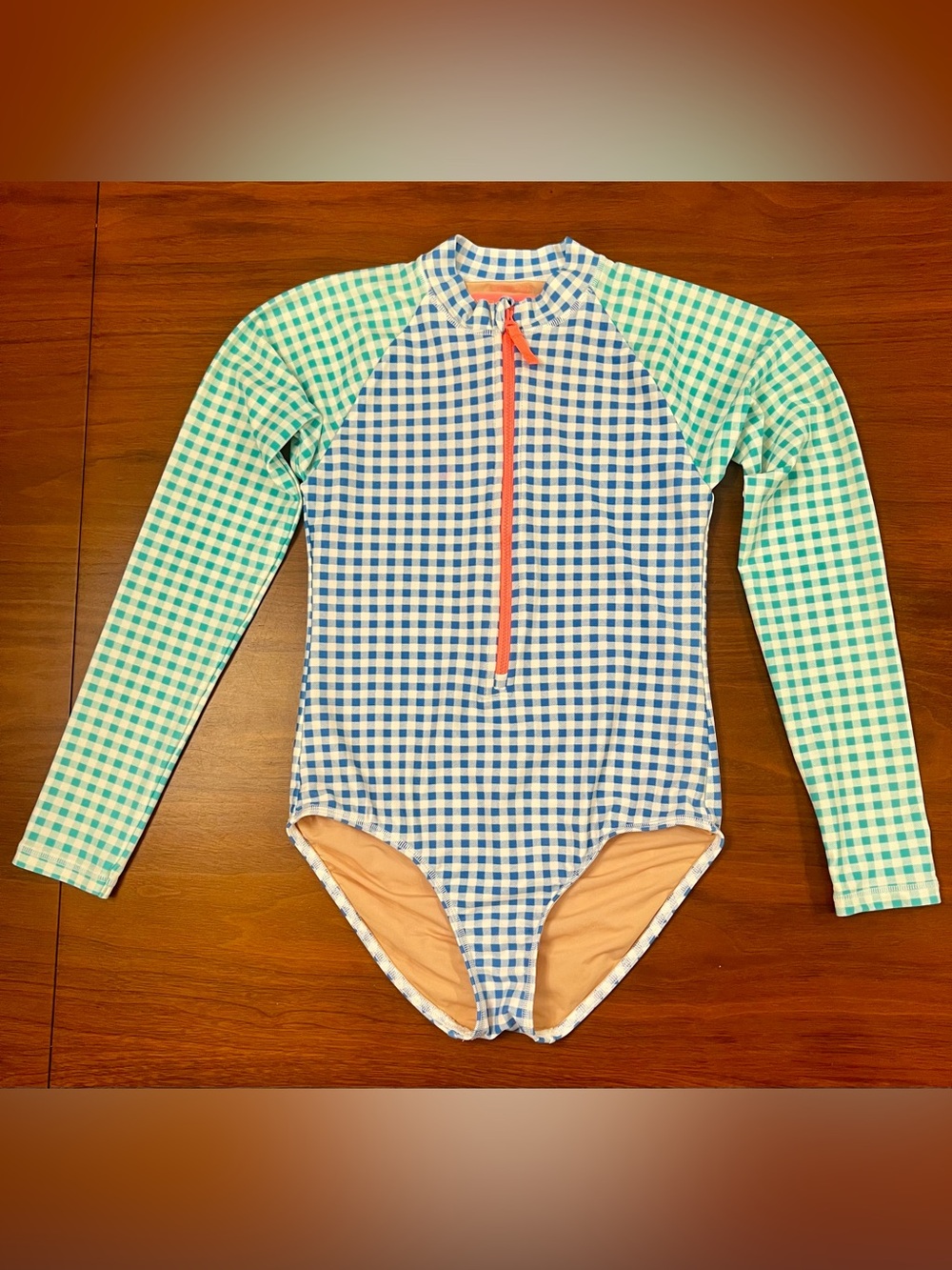 Crewcuts J.Crew Girls Gingham Long Sleeve Rash Guard One-Piece Swimsuit Size 12